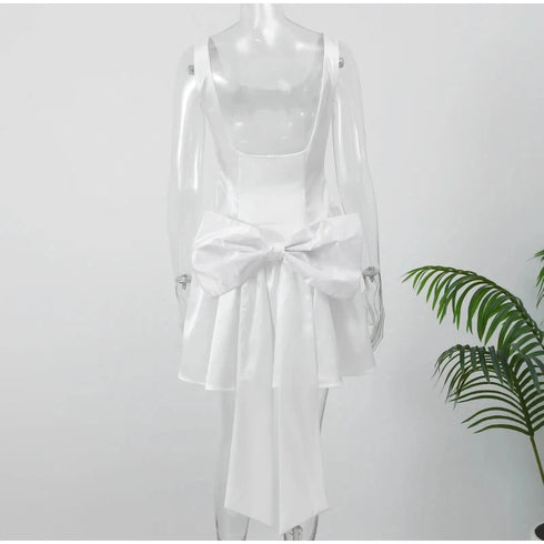 Satin Mini Dress for Women with Big Bow and Backless Design